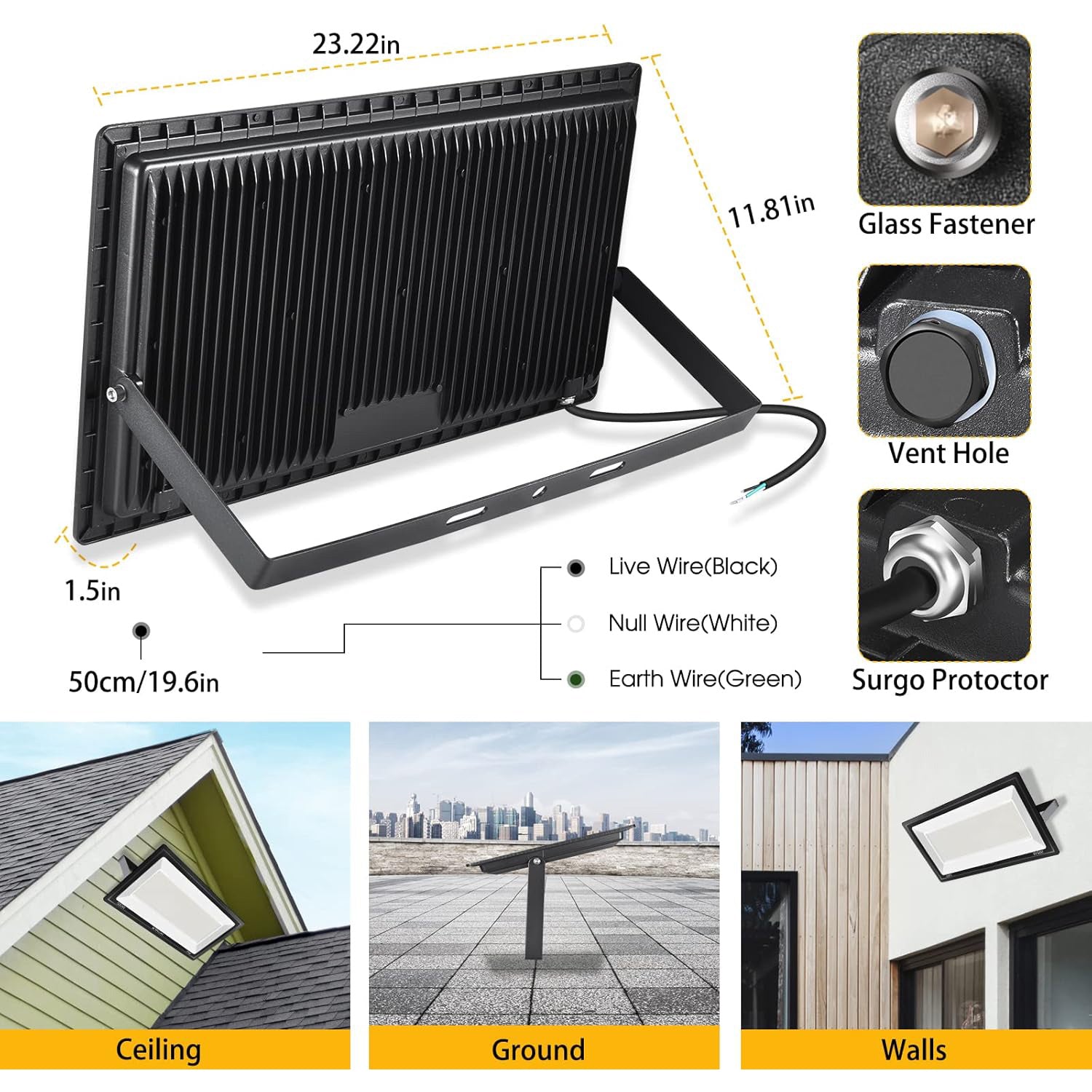 500W LED Flood Light Super Bright 58,500LM Daylight 5000K IP66 Waterproof Security Outdoor LED Arena Lights,Commercial Lighting Floodlight for Backyard|Court|Stadium|Fields