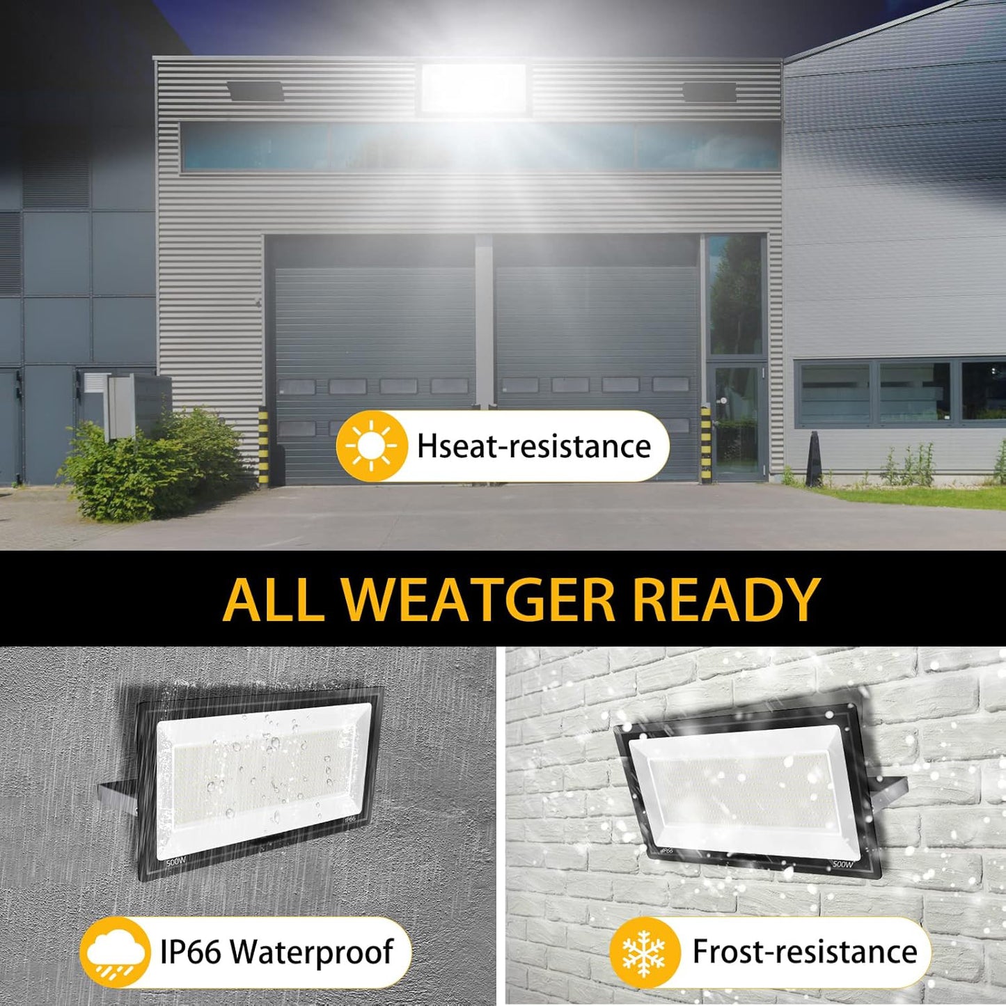 500W LED Flood Light Super Bright 58,500LM Daylight 5000K IP66 Waterproof Security Outdoor LED Arena Lights,Commercial Lighting Floodlight for Backyard|Court|Stadium|Fields